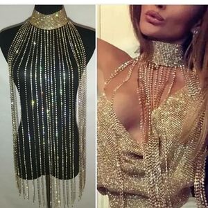 Gold Rhinestone Fringe Dress